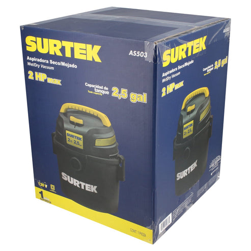 Aspiradora De Plástico 2.5 Galones, 2 HP 120 V, Surtek AS503