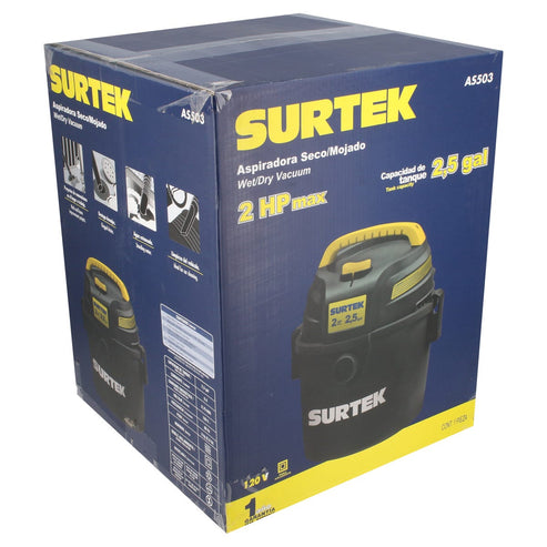 Aspiradora De Plástico 2.5 Galones, 2 HP 120 V, Surtek AS503