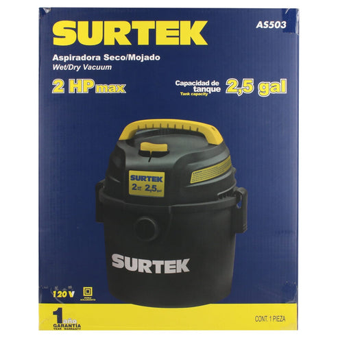 Aspiradora De Plástico 2.5 Galones, 2 HP 120 V, Surtek AS503