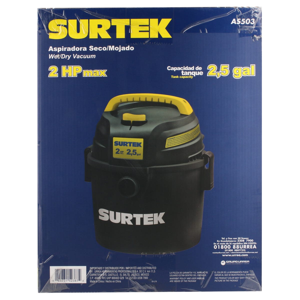 Aspiradora De Plástico 2.5 Galones, 2 HP 120 V, Surtek AS503