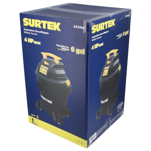 Aspiradora De Plástico 6 Galones, 4 HP 120 V, Surtek AS506A