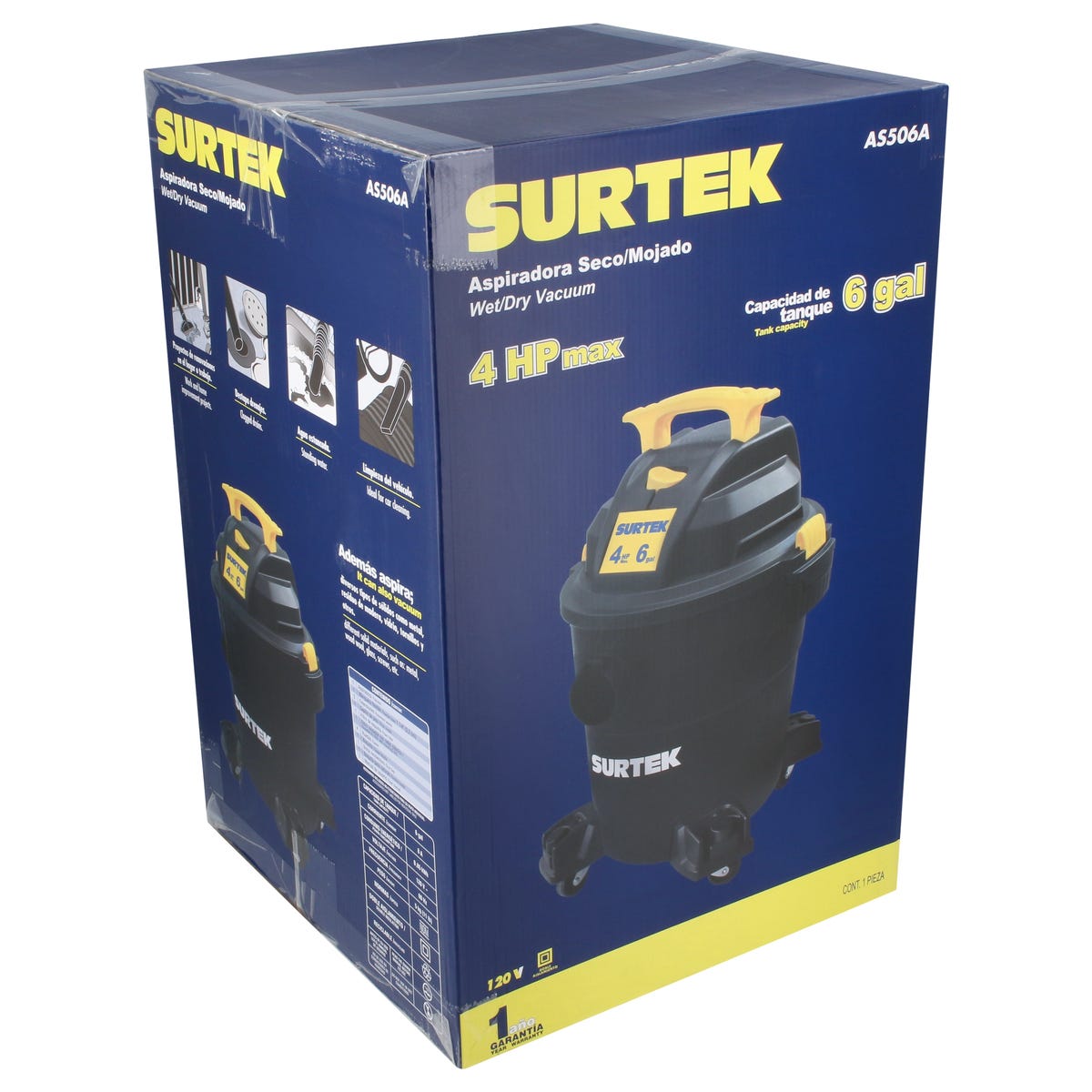 Aspiradora De Plástico 6 Galones, 4 HP 120 V, Surtek AS506A