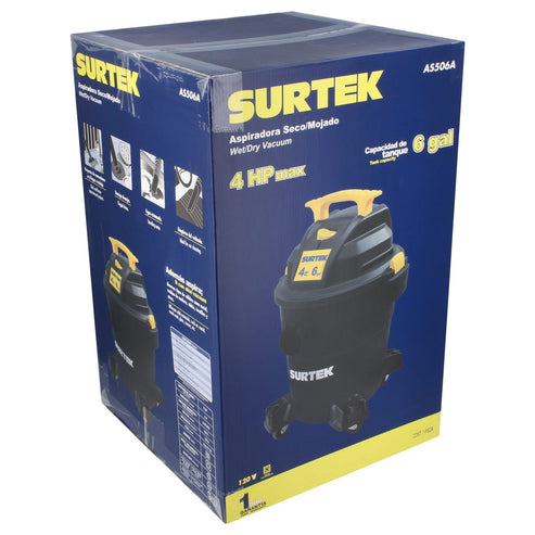 Aspiradora De Plástico 6 Galones, 4 HP 120 V, Surtek AS506A