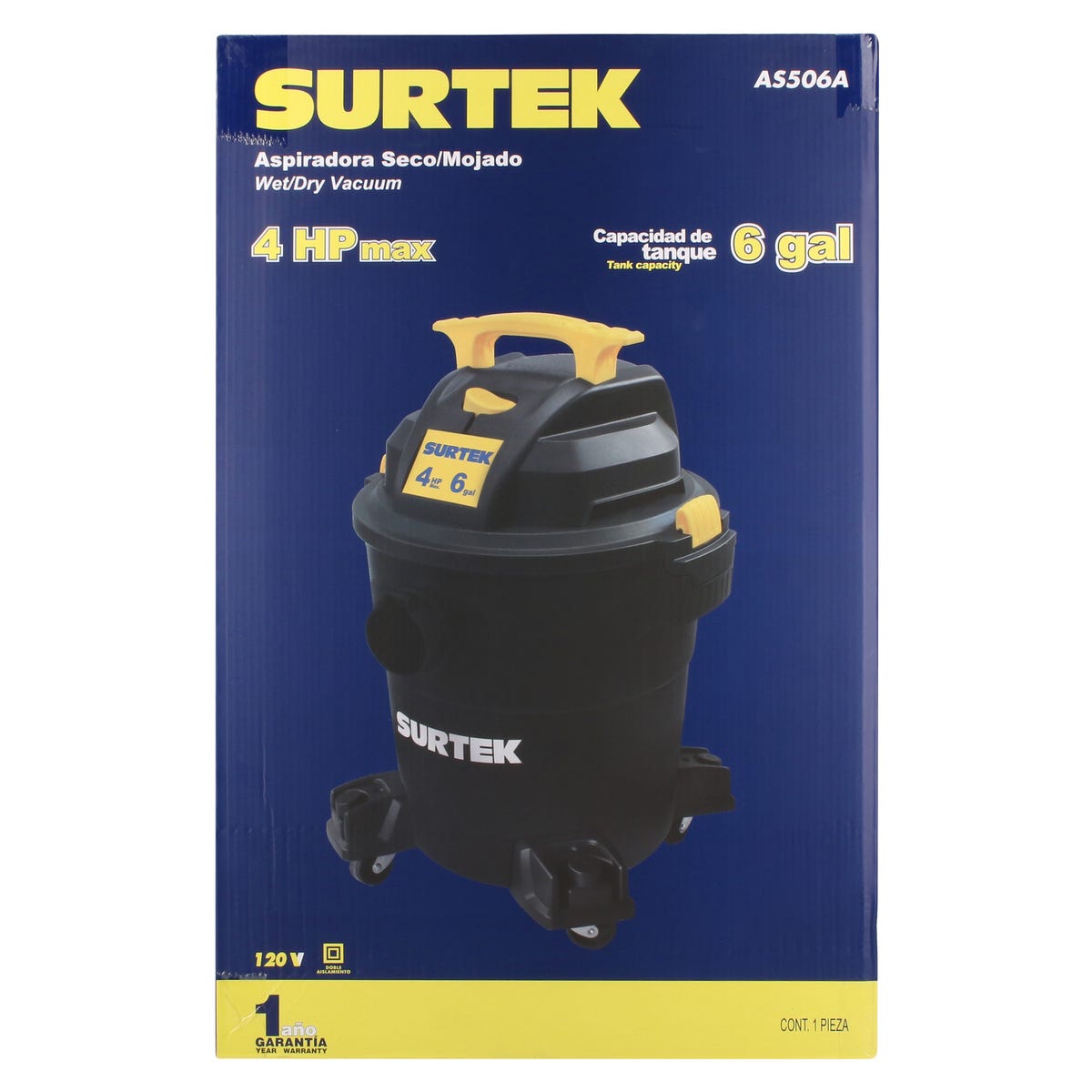 Aspiradora De Plástico 6 Galones, 4 HP 120 V, Surtek AS506A