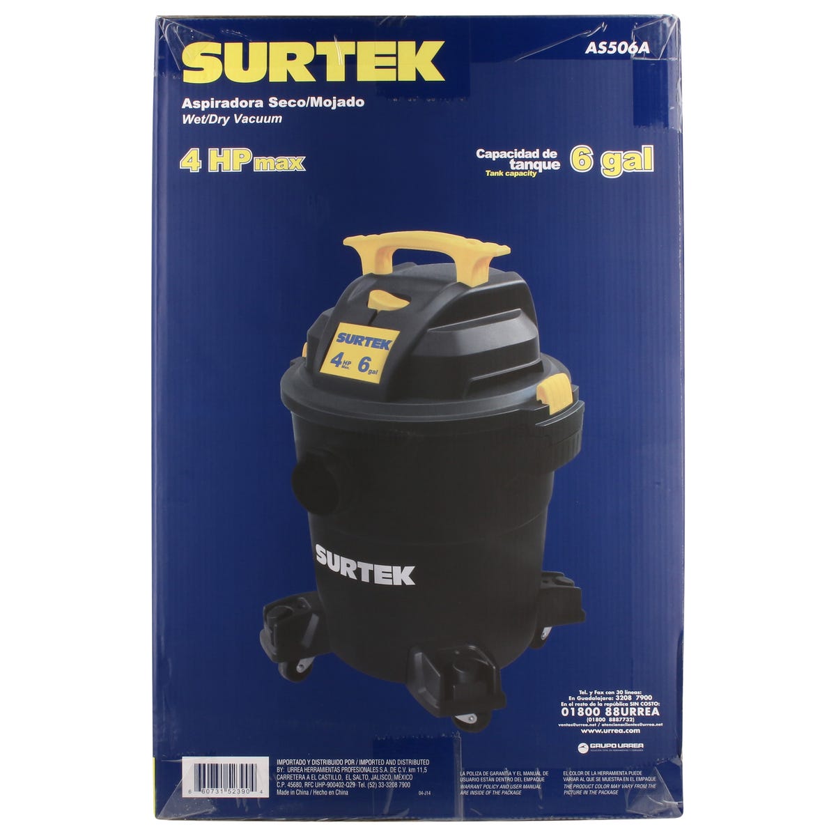 Aspiradora De Plástico 6 Galones, 4 HP 120 V, Surtek AS506A