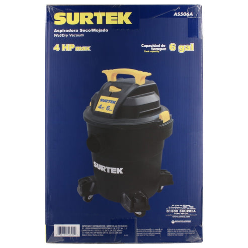 Aspiradora De Plástico 6 Galones, 4 HP 120 V, Surtek AS506A