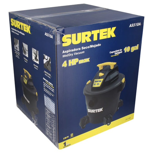 Aspiradora De Plástico 10 Galones, 4 HP 120 V, Surtek AS510A