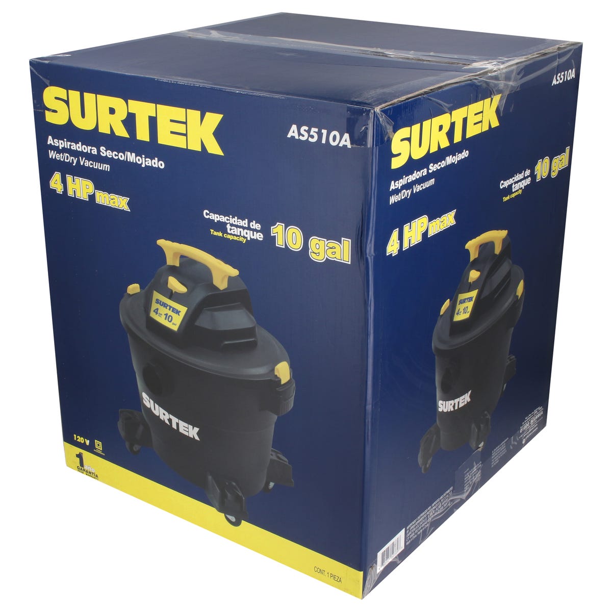 Aspiradora De Plástico 10 Galones, 4 HP 120 V, Surtek AS510A