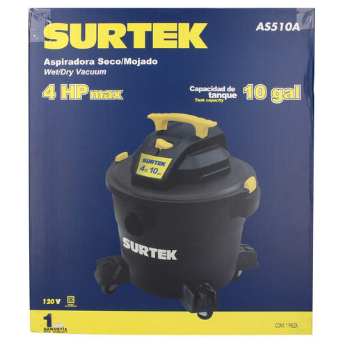 Aspiradora De Plástico 10 Galones, 4 HP 120 V, Surtek AS510A