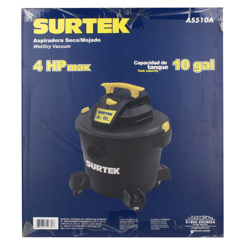 Aspiradora De Plástico 10 Galones, 4 HP 120 V, Surtek AS510A
