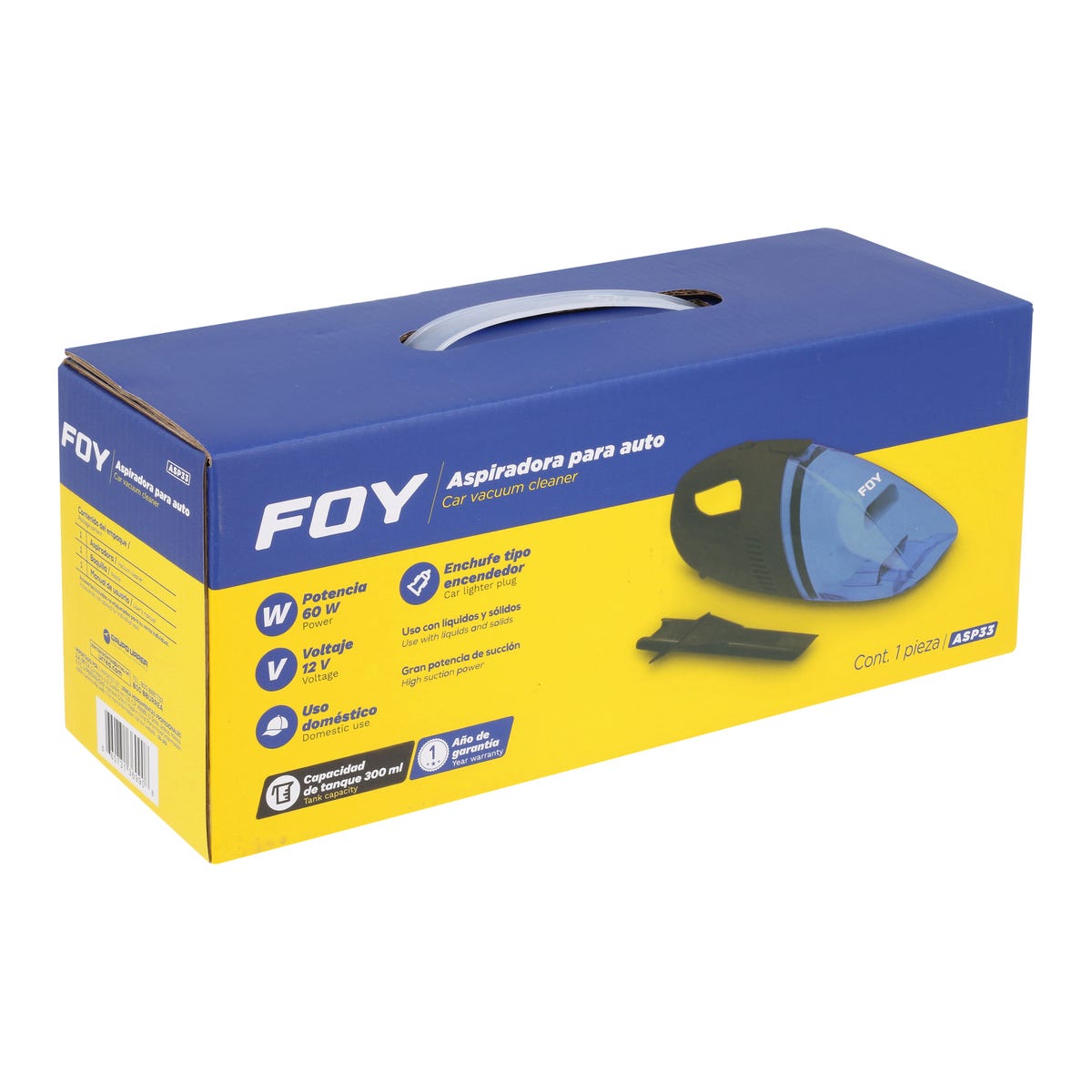 Aspiradora Portátil Para Automóvil 300 ml, 12 V, Foy ASP33