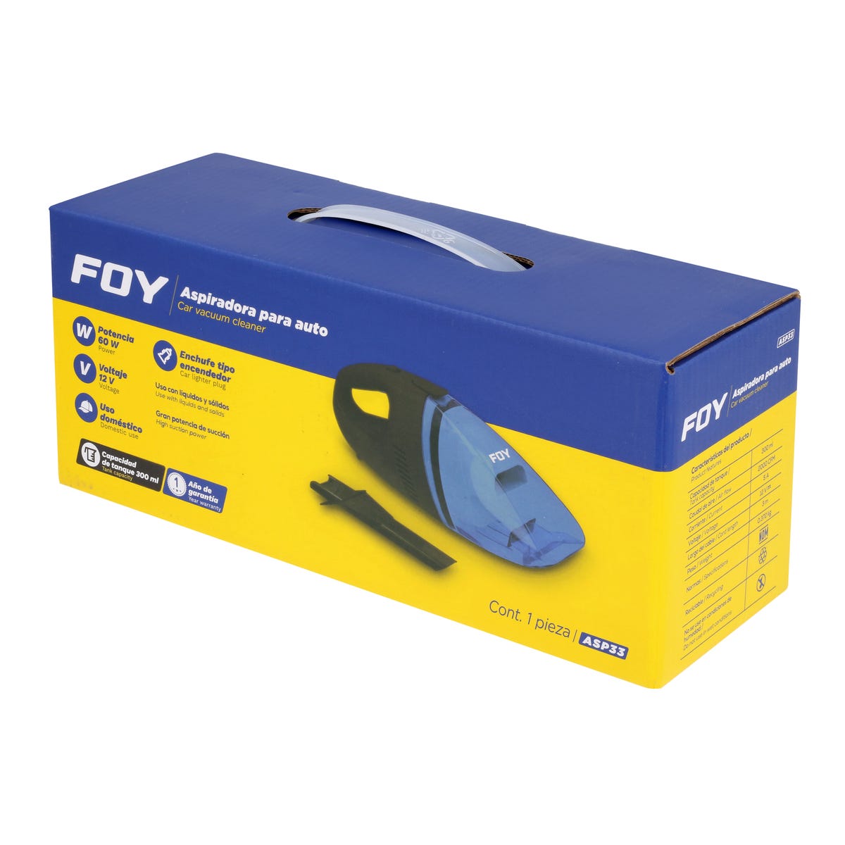 Aspiradora Portátil Para Automóvil 300 ml, 12 V, Foy ASP33