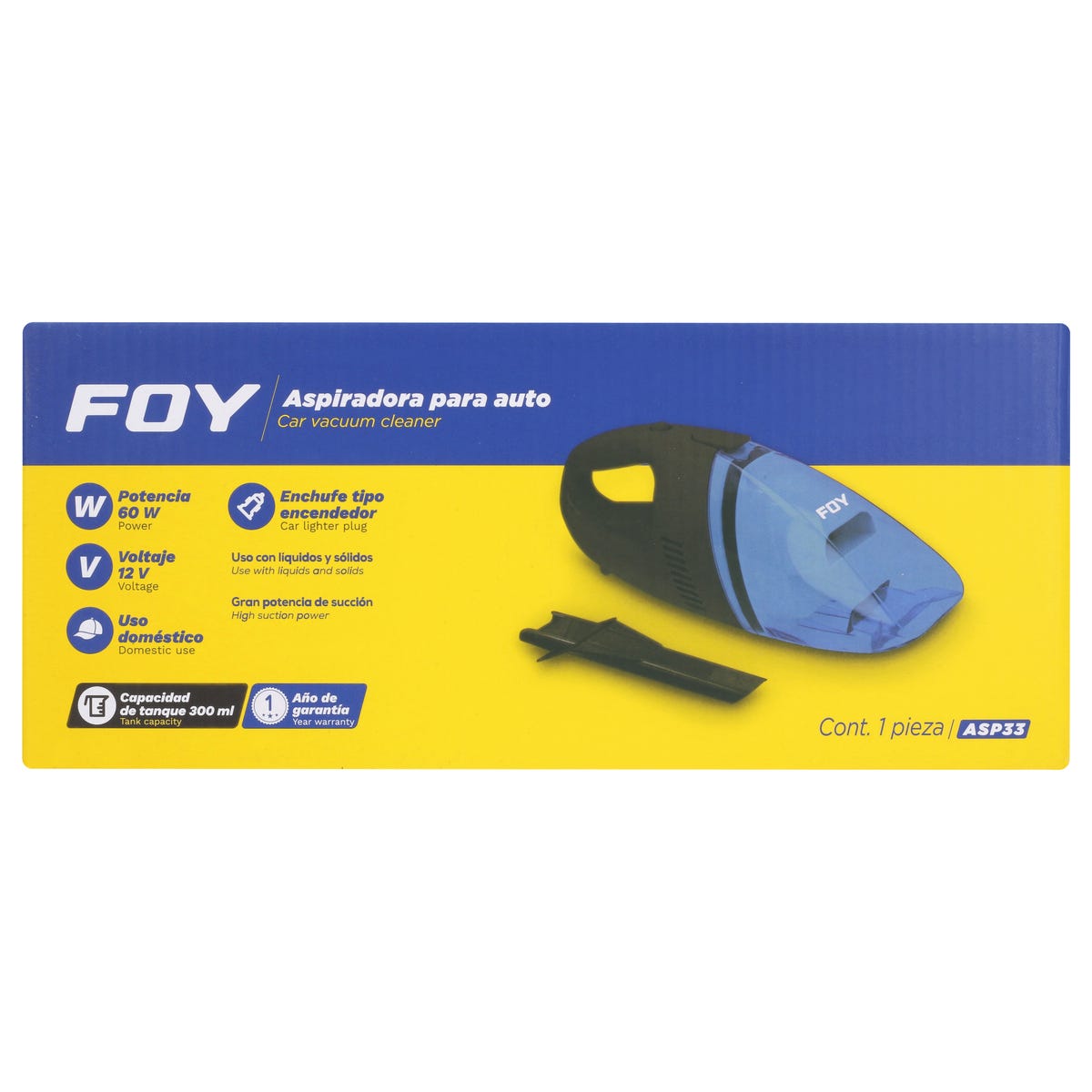 Aspiradora Portátil Para Automóvil 300 ml, 12 V, Foy ASP33