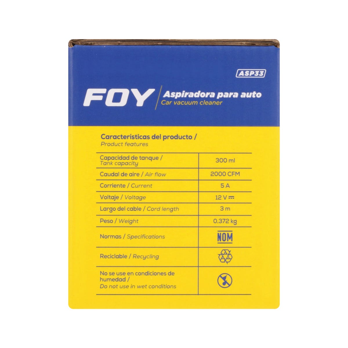 Aspiradora Portátil Para Automóvil 300 ml, 12 V, Foy ASP33