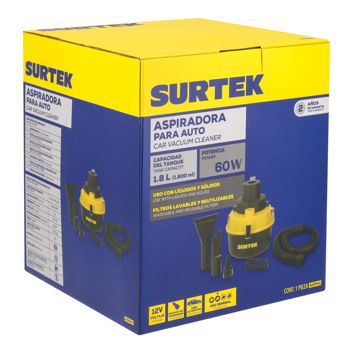 Aspiradora Portátil Para Automóvil 1800 ml, 12 V, Surtek ASP41