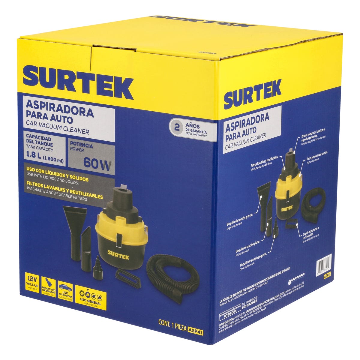 Aspiradora Portátil Para Automóvil 1800 ml, 12 V, Surtek ASP41