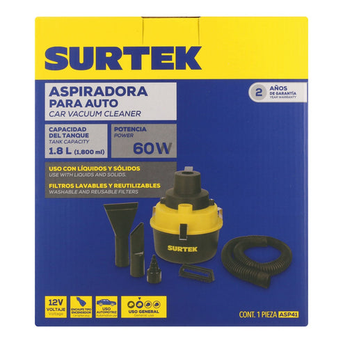 Aspiradora Portátil Para Automóvil 1800 ml, 12 V, Surtek ASP41