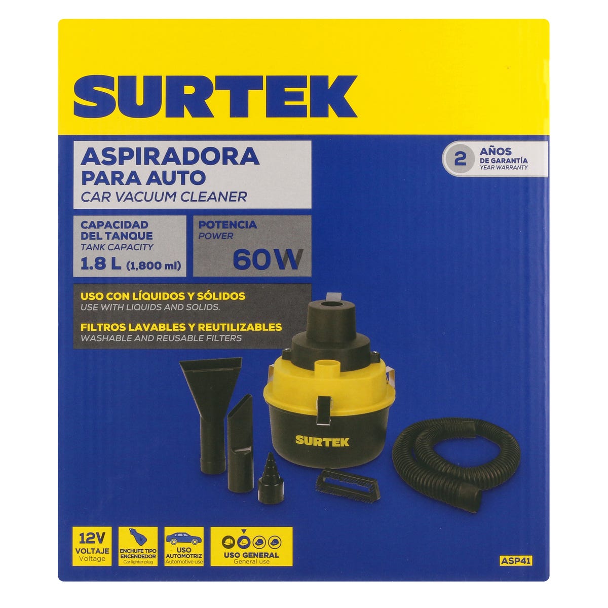Aspiradora Portátil Para Automóvil 1800 ml, 12 V, Surtek ASP41