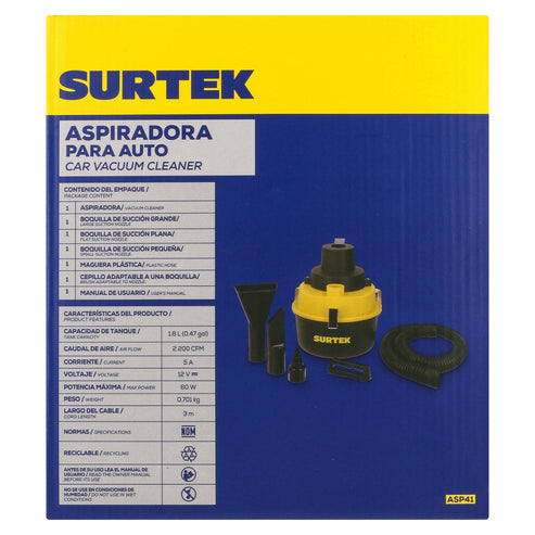 Aspiradora Portátil Para Automóvil 1800 ml, 12 V, Surtek ASP41