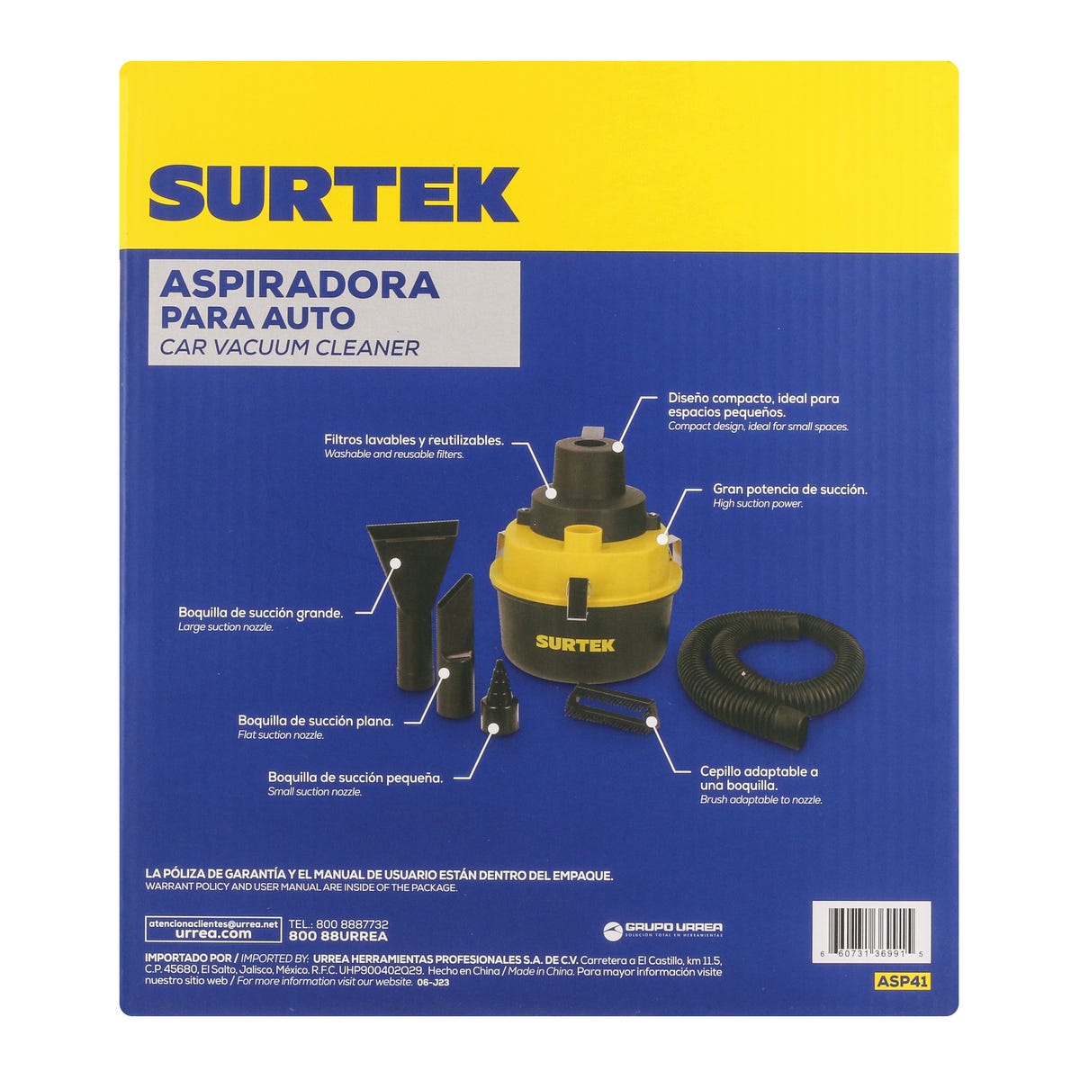 Aspiradora Portátil Para Automóvil 1800 ml, 12 V, Surtek ASP41