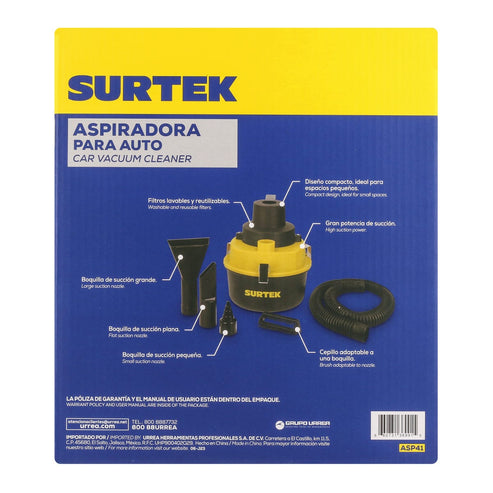 Aspiradora Portátil Para Automóvil 1800 ml, 12 V, Surtek ASP41