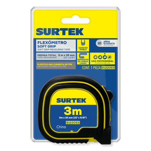 Flexómetros Anti-Impacto Con Carcasa Soft Grip, 3 m x 16 mm, Surtek B122063
