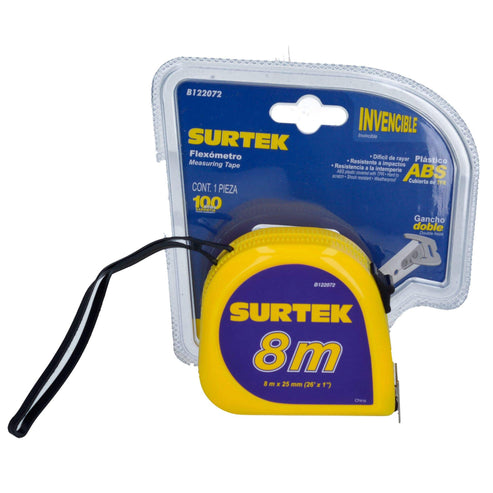 Flexómetro Con Carcasa De Plástico Invencible 8 m x 25 mm, Surtek B122072