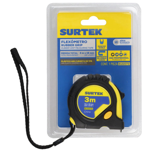 Flexómetro Anti-Impacto Con Carcasa Rubber Grip, 3 m x 16 mm, Surtek B122073