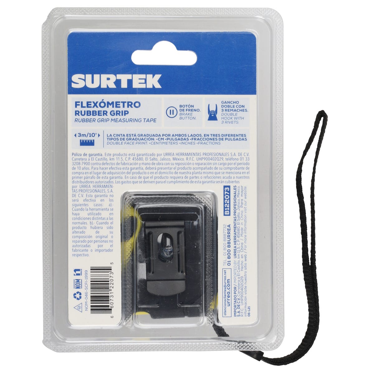 Flexómetro Anti-Impacto Con Carcasa Rubber Grip, 3 m x 16 mm, Surtek B122073
