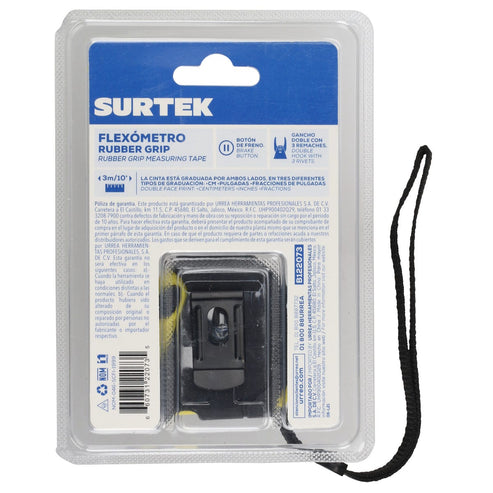 Flexómetro Anti-Impacto Con Carcasa Rubber Grip, 3 m x 16 mm, Surtek B122073
