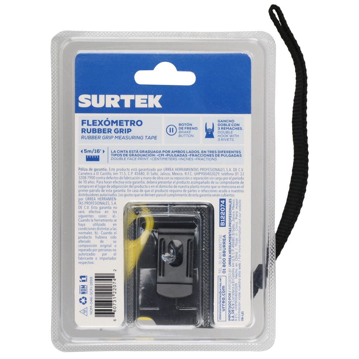 Flexómetro Anti-Impacto Con Carcasa Rubber Grip, 5 m x 19 mm, Surtek B122074