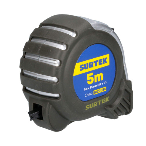 Flexómetro Con Carcasa Anti-Impacto Silver, 5 m x 25 mm, Surtek B122086