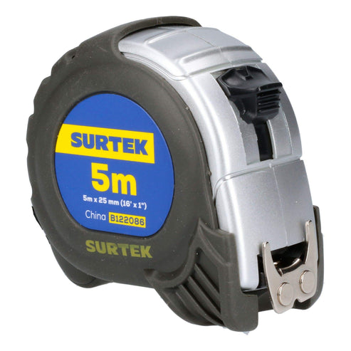 Flexómetro Con Carcasa Anti-Impacto Silver, 5 m x 25 mm, Surtek B122086