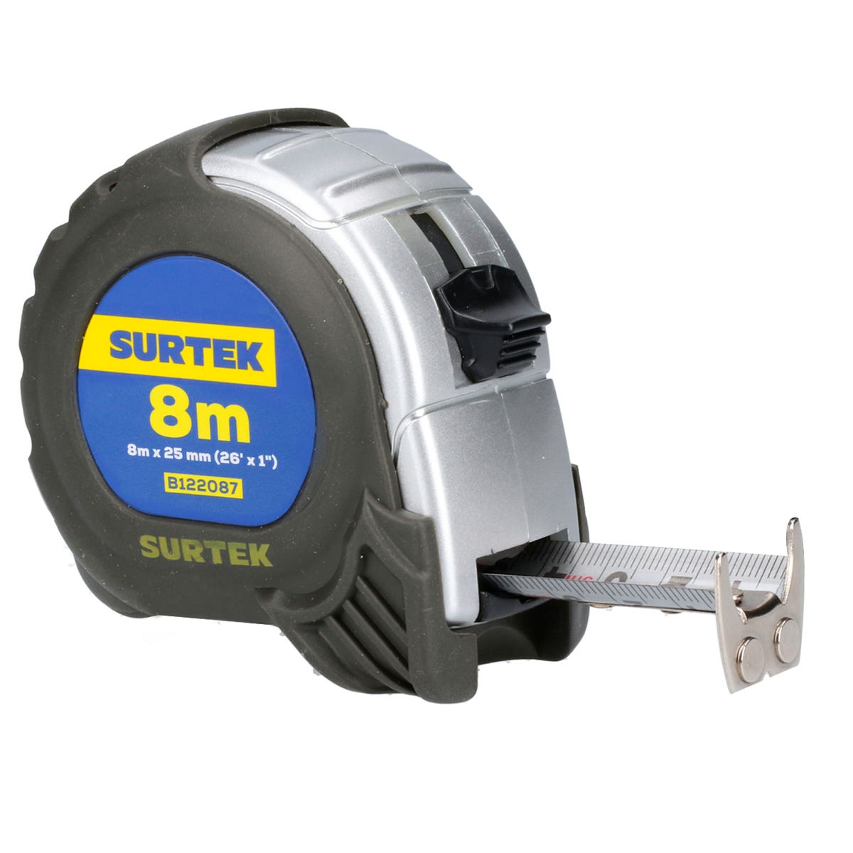 Flexómetro Con Carcasa Anti-Impacto Silver, 8 m x 25 mm, Surtek B122087