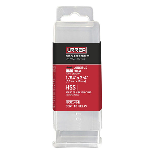 Broca Con Cobalto De Acero De Alta Velocidad Zanco Recto 1/64, Urrea BCO1/64