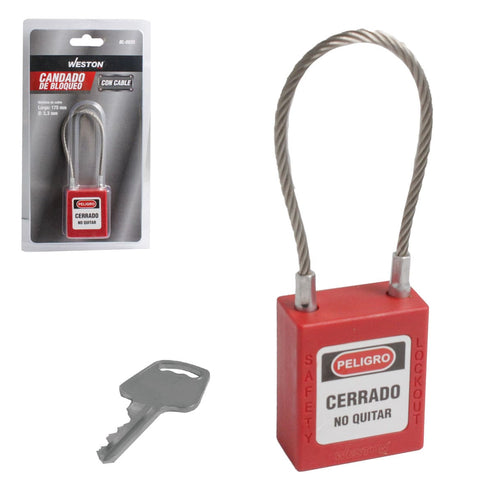Candado De Bloqueo Rojo Con Cable 175MM | BL-0035