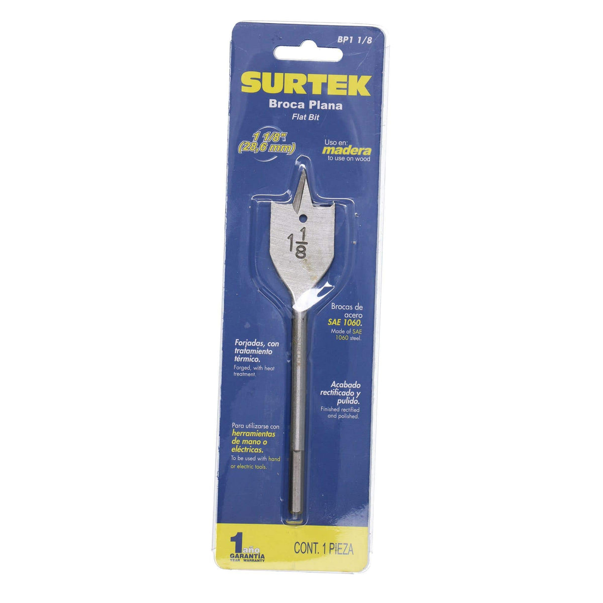Broca Para Madera De Acero Al Carbono Tipo Manita 1 Zanco De 1/4, Surtek BP1