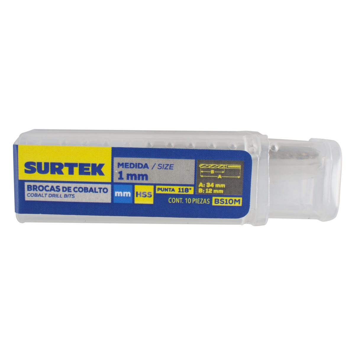 Broca Con Cobalto De Acero De Alta Velocidad Métrica De Zanco Recto 1 mm, Surtek BS10M