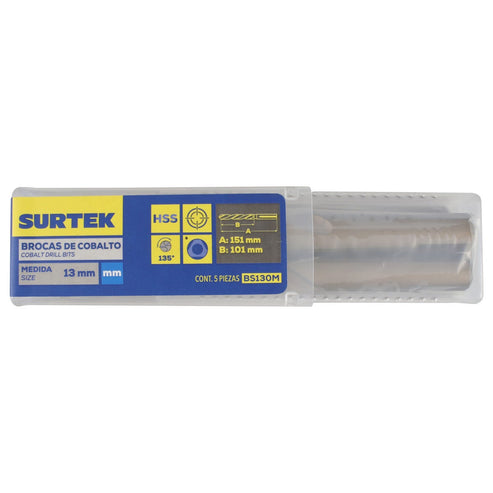 Broca Con Cobalto De Acero De Alta Velocidad Métrica De Zanco Recto 13 mm, Surtek BS130M