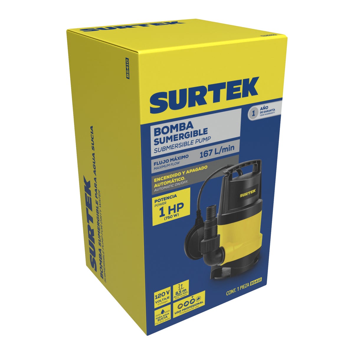 Bomba Sumergible Para Agua Sucia 1 HP 120 V, Surtek BS410