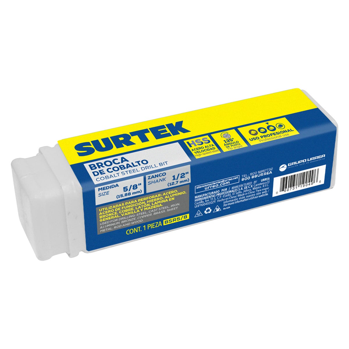 Broca Con Cobalto De Acero De Alta Velocidad Zanco Reducido 5/8, Surtek BSR5/8