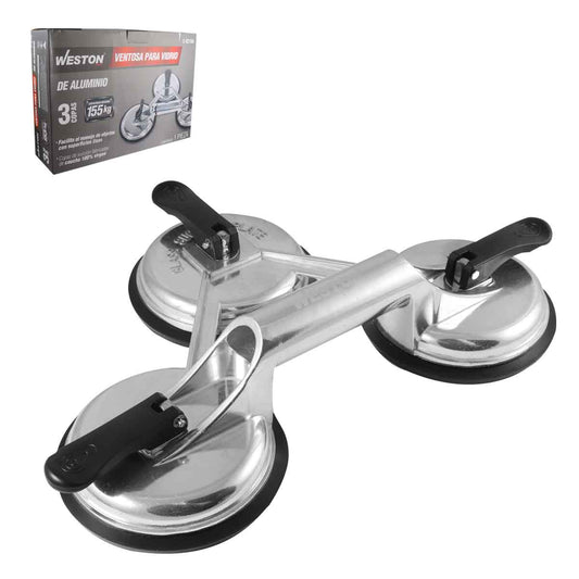 Ventosa para Vidrio de Aluminio 3 Copas Capacidad 155 KG | C-02166