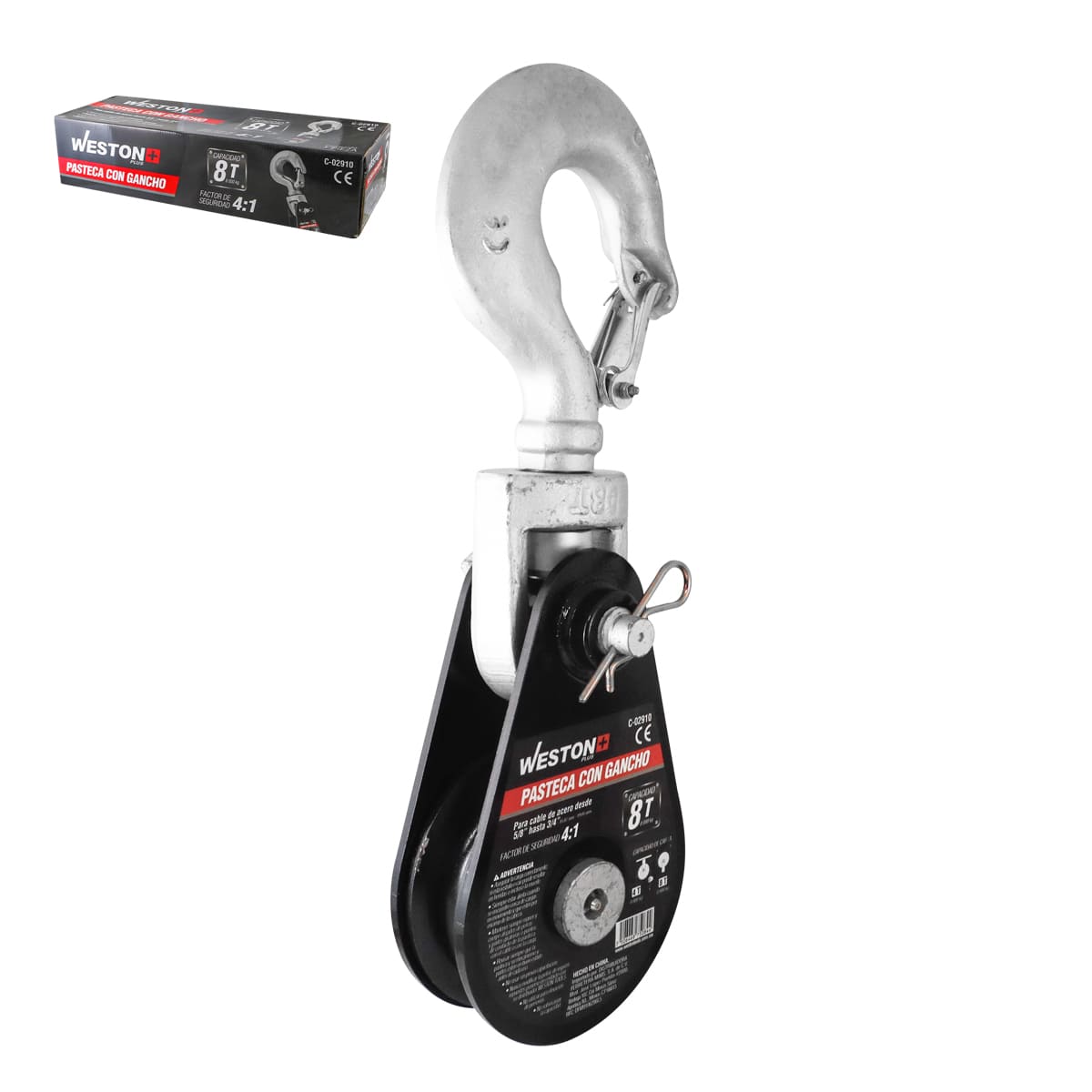 Pasteca Giratoria 8T-6" Con Gancho Para Cable De Acero 3/4" Weston Plus | C-02910