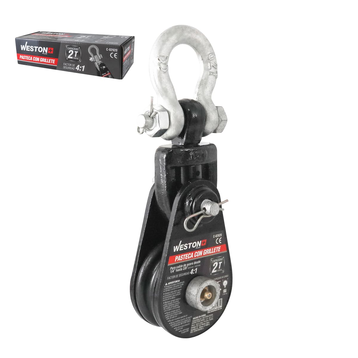 Pasteca Giratoria 2T-3" Con Grillete Para Cable De Acero 3/8" Weston Plus | C-02920