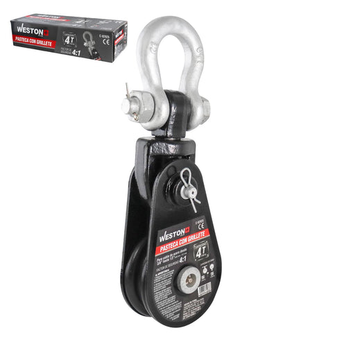 Pasteca Giratoria 4T-4.5" Con Grillete Para Cable De Acero 1/2" Weston Plus | C-02925