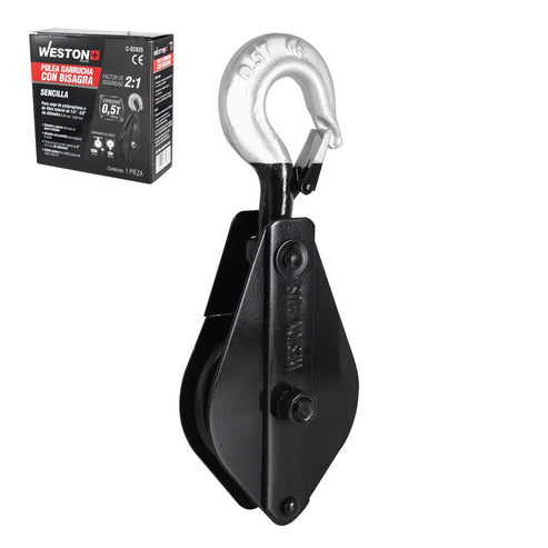 Polea Garrucha Sencilla Con Bisagra 3" Cap. 0.5T Weston Plus | C-02935