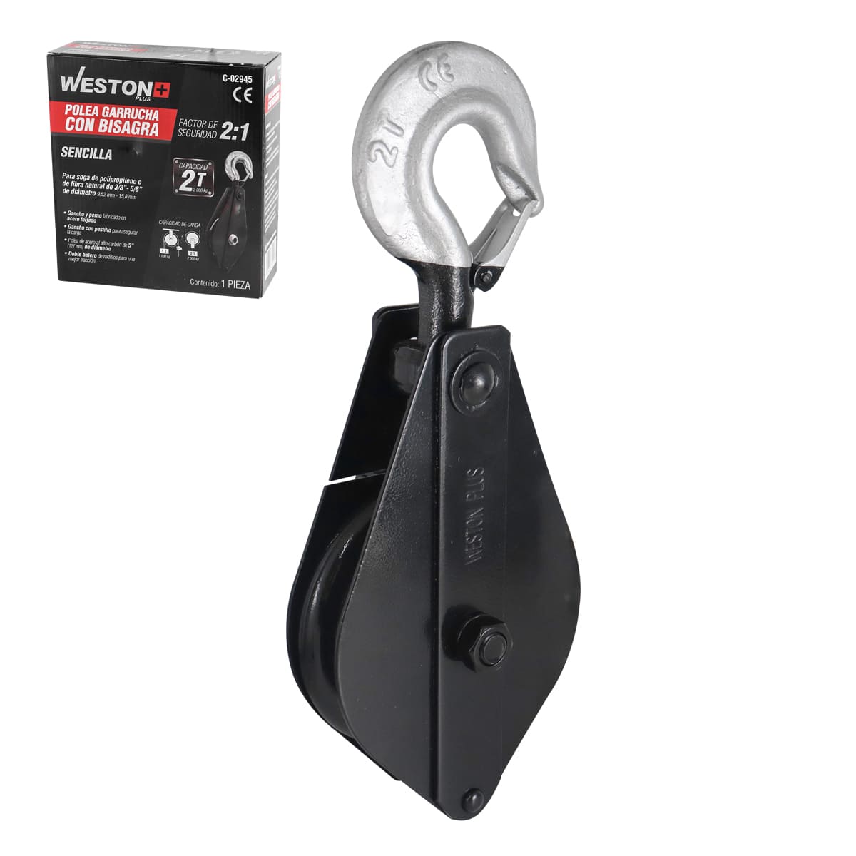 Polea Garrucha Sencilla Con Bisagra 5" Cap. 2T Weston Plus | C-02945