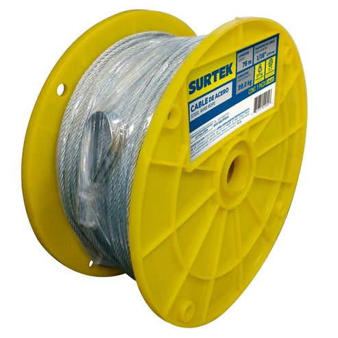 Cable De Acero Con Grillete 7 x 7 Hilos, 1/16 x 76 m, Surtek CA112