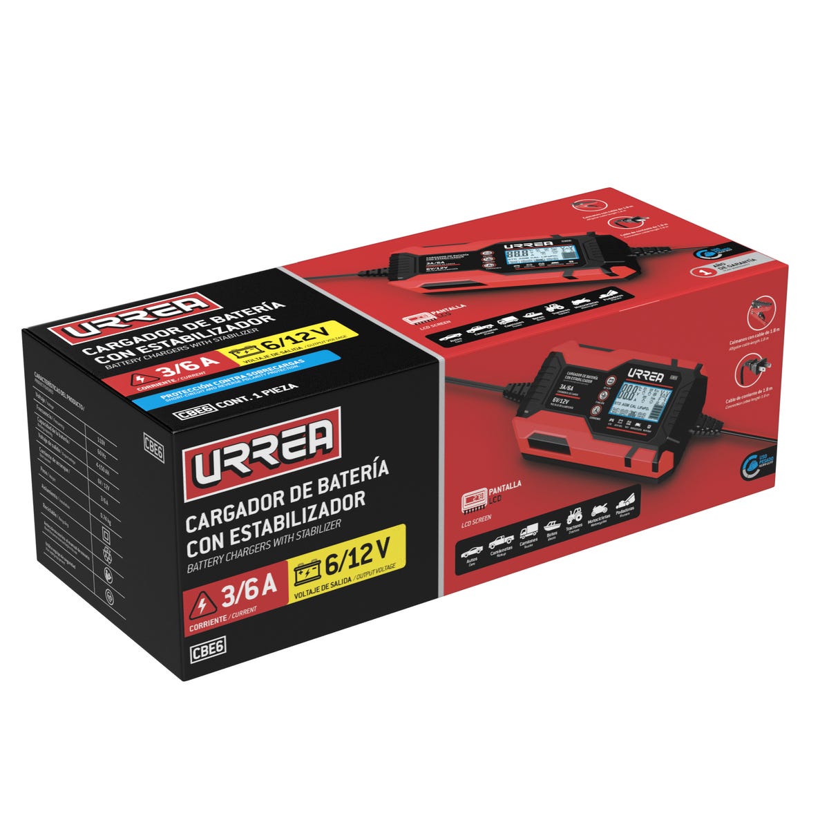 Cargador De Bateria Con Estabilizador 3A Y 6A, 6VDC, 12VDC, Urrea CBE6