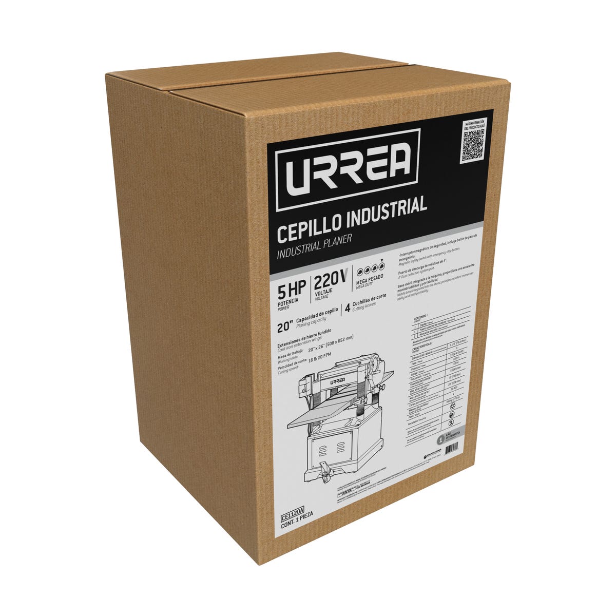Cepillo Estacionario 20 5 HP, 3730 W, Urrea CE1120A